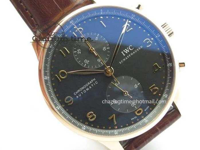 MIROTIME 0414 Portuguese IW371415 ZF 1:1 Best Edition RG Black dial On Brown Leather Strap A Modern 7286